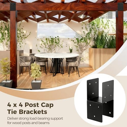 4 PCS Heavy Duty Post Cap Tie Brackets, 4x4 (Actual 3.5"x3.5") Pergola Brackets, Heavy Duty Galvanized Metal Bracket, Wood Post Beam Connector for Gazebo Deck Patio Pergola Construction (4x4-4PCS) - color: 4x4-4PCS