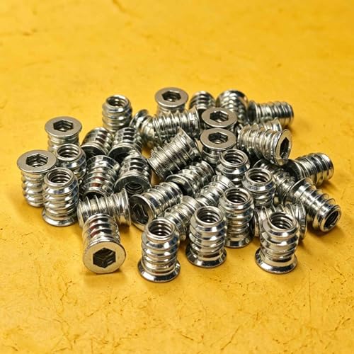 40PCS 1/4-20 x 15mm Threaded Inserts for Wood, Hex Socket Drive Metal Nut Fasteners with Hex Wrench for Furniture Assembly - size: 1/4-20 x 15mm