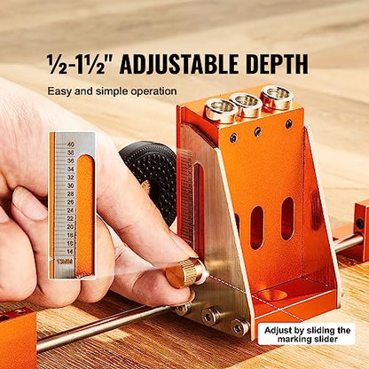 VEVOR Pocket Hole Jig Kit, 34 Pcs Pocket Hole Jig System with 11" C-clamp, Fixture, Step Drills, Wrenches, Drill Stop Rings, Square Drive Bits, Toolbox, Adjustable, for DIY Carpentry Projects - color: Orange