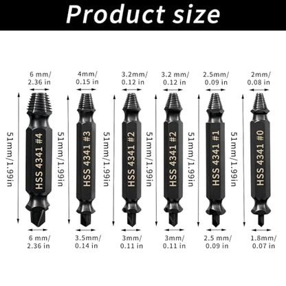 6 Pcs Damaged Screw Extractor Set, Easy Out Bolt Extractor Set, Stripped Screw Remover Tool, Professional Drill Bit Kit for Easily Remove Broken Bolts Stripped Screws Stud Removal Tool