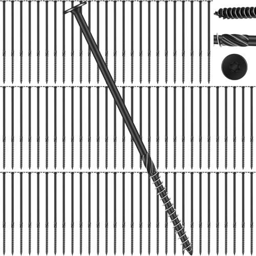 Hicarer 100 Pcs 6 Inch Lag Screws Structural Wood Screws #14 x 6, Heavy Duty Construction Screw Star Drive Timber Screw Bulk, Rust Resistant, Black Coated for Exterior Wood Log Decking Landscaping