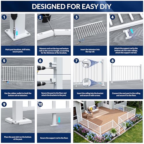Egadis 1 Pack 36 in x 4 ft Modular Aluminum Deck Railing Kit, White - color: Level 4ft- 1post 1panel