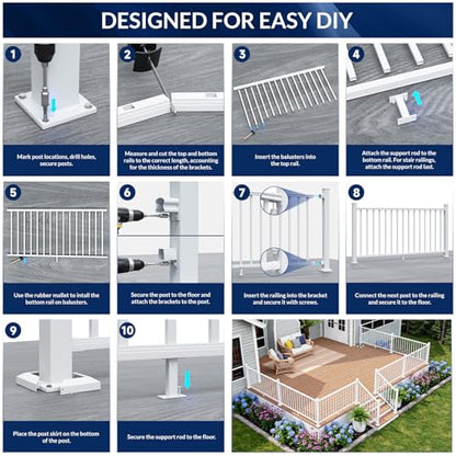 Egadis 2 Pack 36 in x 4 ft Modular Aluminum Deck Railing Kit, White - color: Level 4ft- 2Post 2Panel