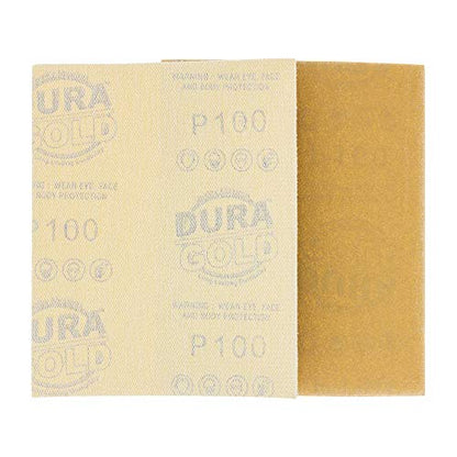 Dura-Gold Premium 1/4 Sheet Gold Sandpaper Sheets, 100 Grit (Box of 24) - size: 100-Grit
