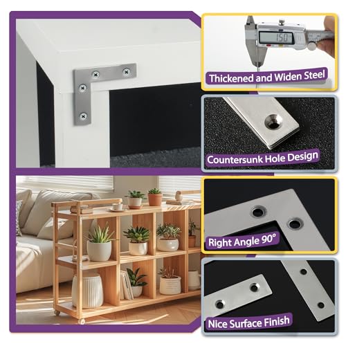 Alise L Flat Brackets for Wood,Corner Bracket Mending Plate,Brushed,10Pack - size: 80x80mm(10Pcs), style: Brushed