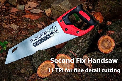 14 inch Hand Saw 11TPI Pro Fine Cut for Wood, Plastic Pipes, Drywall, Trees Trimming & Pruning, Sharp for Woodworking, Red