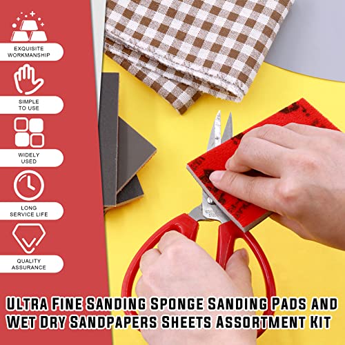 Hilitchi 33pcs 11 Sizes Wet and Dry Dual-Use Grit Sanding Sponge Ultra Fine Sanding Sponges Sanding Pads Kit, Flexible Soft Foam Sand Block for for Wood Metal Polishing