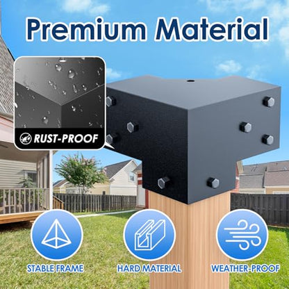 Pergola Bracket Kit 4x4(Inner 3.6"x3.6"), 4pcs 3-Way Right Angle Corner Bracket, Heavy Duty DIY Pergola Kit with Powder Coating, for Gazebos, Patio Pergolas, Log Cabin Outdoor, with Screws - size: 4x4 Corner Brackets 4pcs