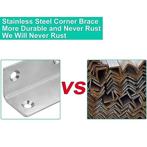 AKOLAFE 22PCS Stainless Steel Angle Brackets - 3.9'x1' Heavy Duty Corner Brace 90 Degree Internal L Brackets for Wood Joint Fastener