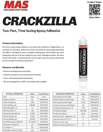 MAS Epoxies Crackzilla Low Viscosity Epoxy Crack Filler, 185 ml - size: Crackzilla, 185ML
