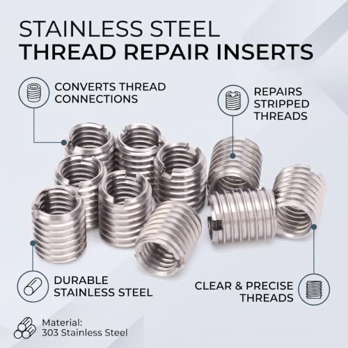 50Pcs Helical Threaded Inserts M10x1.25 Spiral Circle Repair Insert Reducer Nut Stainless Steel Threaded Expand Socket Set(M10x1.25x3D)