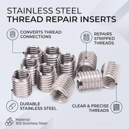50Pcs Helical Threaded Inserts M10x1.25 Spiral Circle Repair Insert Reducer Nut Stainless Steel Threaded Expand Socket Set(M10x1.25x3D)