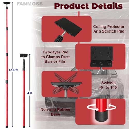 Dust Barrier Poles, 12.8FT Spring Retractable Kit, 4 Pack - size: 12.8ft