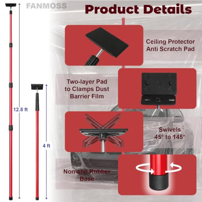 Dust Barrier Poles, 12.8FT Spring Retractable Kit, 4 Pack - size: 12.8ft
