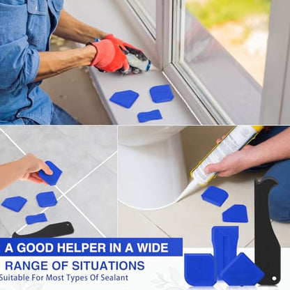 Outus 4 Pieces Silicone Caulking Tool Set Sealant Finishing Grout Scraper Caulking Removal Tool for Kitchen Bathroom Floor Sink Joint Sealant Sealing Home House Renovation, Reuse and Replace (Blue) - color: Blue
