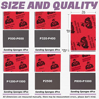Swpeet 32Pcs 5 Sizes #240-5000 Grit Ultra Fine Sanding Sponge Sanding Pads and 6 Sizes Grit Wet Dry Sandpapers Sheets Assortment Kit, Soft Foam Sand Block Wet Dry Flexible Sanding Pads - size: Assortment Kit