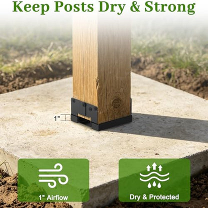 6 Pcs 6x6 Post Base for Concrete, Actual 5.5"x5.5" Wood, Black - size: 6Pcs Black
