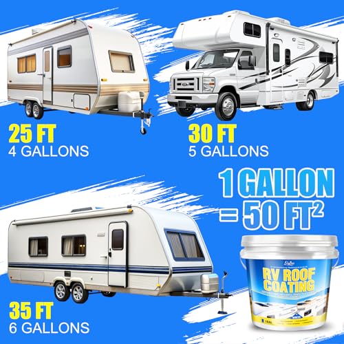 RV Roof Coating White - 1 Gallon Flexible RV Roof Sealant for EPDM, TPO, Fiberglass & Aluminum, Water-Based, Solar Reflective & Waterproof Elastomeric Roof Coating for RVs, Campers and Trailers