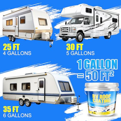 RV Roof Coating White - 1 Gallon Flexible RV Roof Sealant for EPDM, TPO, Fiberglass & Aluminum, Water-Based, Solar Reflective & Waterproof Elastomeric Roof Coating for RVs, Campers and Trailers