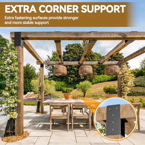 4 Pcs 4x4 Pergola Brackets for Wood Post - 14 Gauge Steel Post Top Rafter Connector 4x4 for Gazebos, Deck, Pergola Connectors Actual Size 3.5" X 3.5"