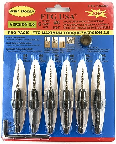 FTG USA 6 Pc #6 (9/64") Countersink Drill Bit Set with Tapered Drill Bits - size: #6, style: Same Sort 6 Pc