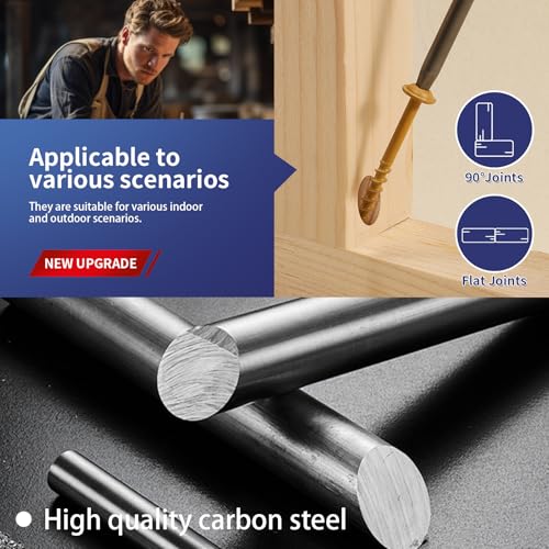 Pocket Hole Screws #8 x 2 Inch (108Pcs) 1lb. Carbon Steel, Tan, Washer Head, Coarse Thread, Square Drive,150MM Drive Bit Included - color: Tan, size: #8 x 2"
