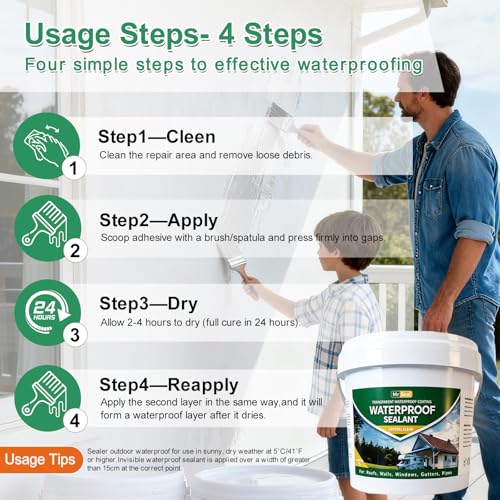 Clear Waterproof Sealant, Water-Based Transparent Waterproofer (1.3 Gal) - style: 1.3 Gal