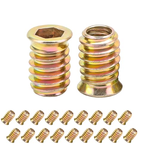 Qrity 20 Pcs Threaded Insert, Hex Drive Threaded Inserts for Wood, Furniture Nuts, Hex Socket Drive M6x20mm, Wood Inserts - size: M6 x 20