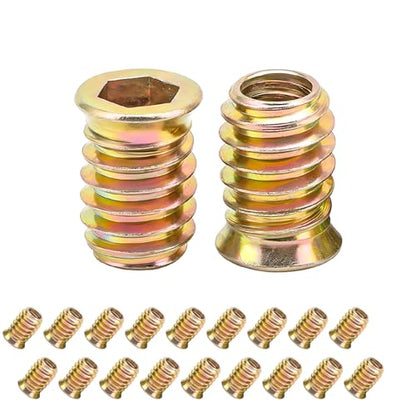 Qrity 20 Pcs Threaded Insert, Hex Drive Threaded Inserts for Wood, Furniture Nuts, Hex Socket Drive M6x20mm, Wood Inserts - size: M6 x 20
