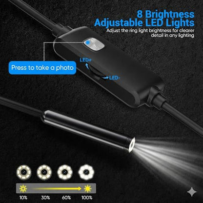 Endoscope Camera with Light,1920P HD Borescope with 8 Adjustable LED Lights