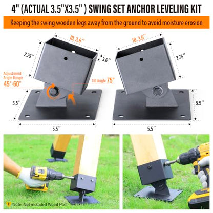 4-Pack Heavy Duty Swing Leveling Base Brackets 45-60 Angle Range Swing Set Brackets Stainless Steel Swing Anchor Leveling Kit Brackets Level on Uneven Ground Fits Grass Gravel and Hard Ground - color: Black, size: Base Brackets:4Pcs