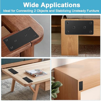Flat Mending Plates 50x100mm/2x3.94'' Flat Brackets for Wood Metal Bracket Metal Plates with Screws for Wooden Furniture,Black 4Pack