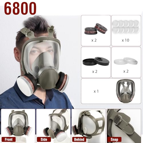 Full Face Respirator Mask,Reusable Cover Set for Paint,Chemicals,DIY,Spray Painting,Woodworking,Welding Work