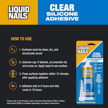 Liquid Nails Clear Small Projects Silicone Adhesive, 2.5 oz - size: 2.5 fl oz, style: Projects