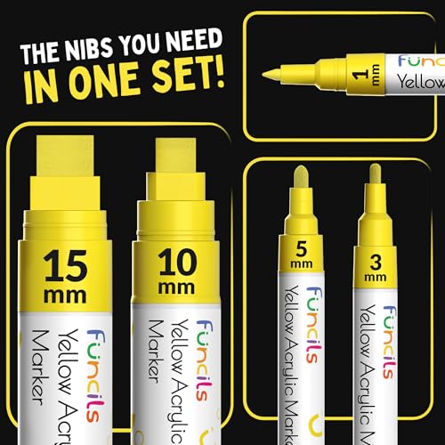 5 Yellow Paint Markers - Acrylic Paint Pen for Canvas, Wood, Metal - color: Yellow