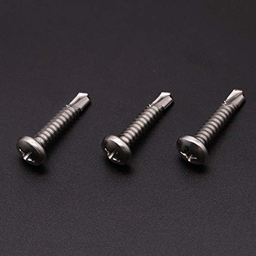 #6 x 3/4" (100 pcs) Pan Head Self Drilling Screws for Metal, Phillips Drive Self Tapping, Sheet Metal Tek Screws, 410 Stainless Steel, Full Thread, No Pre-drilled Needs - size: #6 x 3/4"