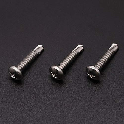 #6 x 3/4" (100 pcs) Pan Head Self Drilling Screws for Metal, Phillips Drive Self Tapping, Sheet Metal Tek Screws, 410 Stainless Steel, Full Thread, No Pre-drilled Needs - size: #6 x 3/4"