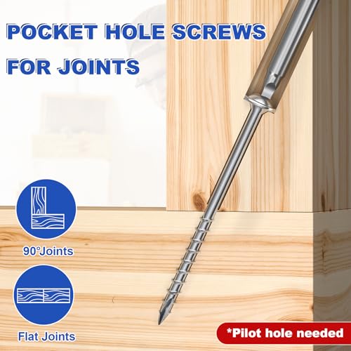 #8 Pocket Hole Screws 1-1/4 Inch, 320Pcs Coarse Thread Wood Screws, Square Drive, Washer Head, 4-Layer Coating, Drive Bit Included (Silver) - color: Silver, size: #8 x 1-1/4"