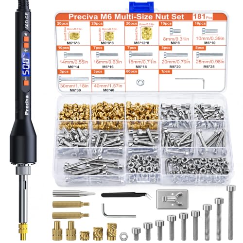 Preciva Heat Set Insert Tool, M6 Threaded Inserts Screw Kit for 3D Printing - size: M6