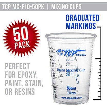 TCP Global 10 oz. (300ml) Graduated Plastic Mixing Cups - Box of 50