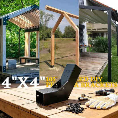 4x4 15° 2-Way Pegola Bracket,Slant Angled Post Brackets(1Pack) - size: 4x4 inchs