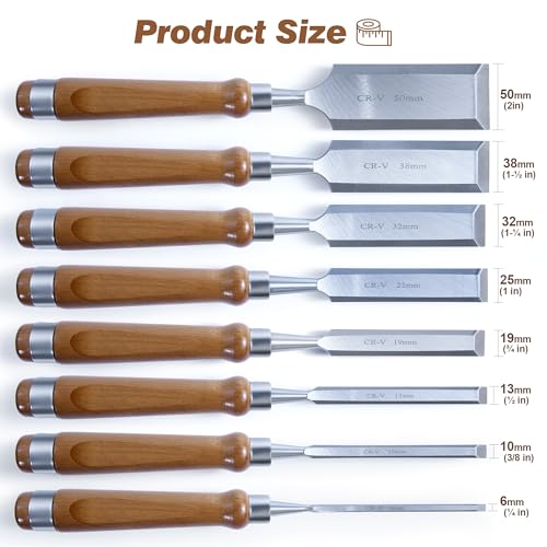 10Pcs CR-V60 Steel Wood Chisel Set with Sharpening Kit & Wooden Storage Box