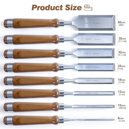 10Pcs CR-V60 Steel Wood Chisel Set with Sharpening Kit & Wooden Storage Box