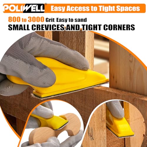POLIWELL 120pcs Micro Detail SanderPaper Kit with Storage Box,3.5” x 1” Hand Sanding Block High Grit Kit,3-in-1 Sand Paper Kit,800-3000 Fine Grit Sandpaper Assortment Pack for Wood Tight Narrow Spaces - size: 800-3000Grit