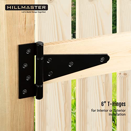 HILLMASTER 6 Inch T-Strap Heavy Duty Shed Door Hinges Gate Strap Hinges Black Tee Hinge Wrought Hardware for Wooden Fences,Yard,Barn Door,Rustproof (6 Pack) - size: 6in 6Pack