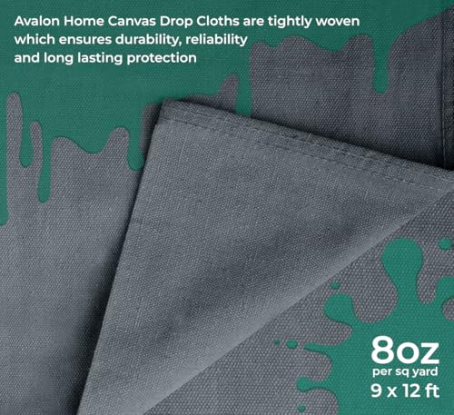 Canvas Drop Cloth for Painting 9x12 feet Pack of 4-8oz Painters Drop Cloths for Painting - All Purpose Canvas Tarps for Floor & Furniture Protection - Recycled Cotton Fabric - size: 9x12 Ft - 2 pc (Pack of 2)
