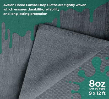 Canvas Drop Cloth for Painting 9x12 feet Pack of 4-8oz Painters Drop Cloths for Painting - All Purpose Canvas Tarps for Floor & Furniture Protection - Recycled Cotton Fabric - size: 9x12 Ft - 2 pc (Pack of 2)