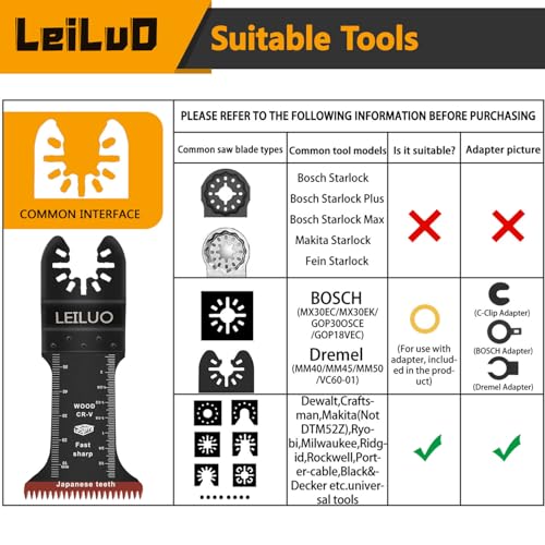 LEILUO 7Pcs Oscillating Tool Blades for Wood Metal, Long Multitool Blades