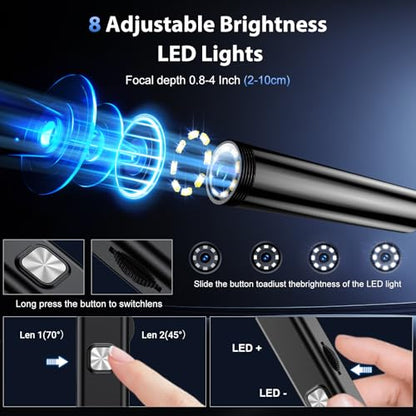 BAZO Endoscope Camera with Light –1920P HD Borescope with 8 Adjustable LEDs