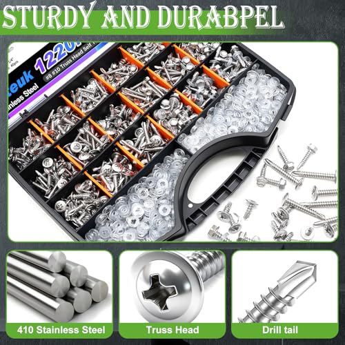 mxuteuk 1220PCS #8#10 Self Tapping Screws for Metal,410 Stainless Steel - size: SV 1220PCS #8 #10 Kit